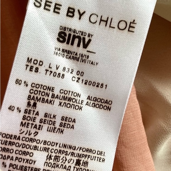 See By Chloe Strapless Pleated Silk/Cotton  Orange Peach Midi Dress SZ 2 - Picture 5 of 7